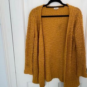 Simple knit sweater cardigan, mustard color, great to pull over anything